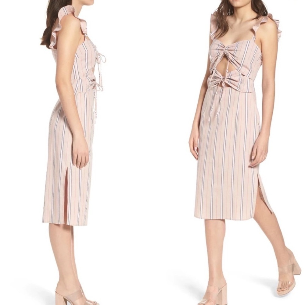 WAYF Verona Cutout Side Slit Midi Dress Coral Stripe